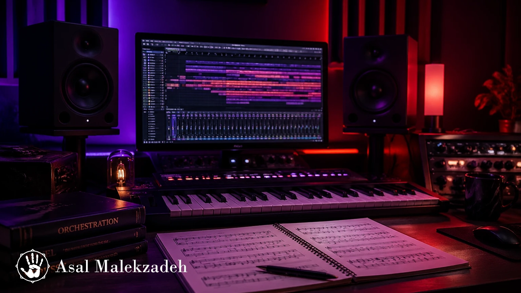 Piano keys and studio equipment